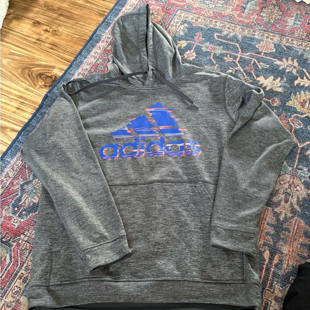 Adidas Climawarm Men's Gray Hoodie with Blue/ Orange Logo | XL